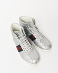 Gucci Silver Glitter Web High-Top Sneakers - 7.5 MEN